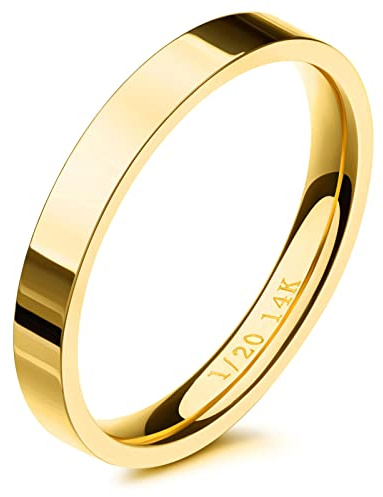 NOKMIT 3mm 14K Gold Filled Rings for Women Dainty Gold Stacking Stackable Band Thin Gold Thumb Pinky Finger Ring Non Tarnish Comfort Fit Size 4 to 11 (Gold,7)