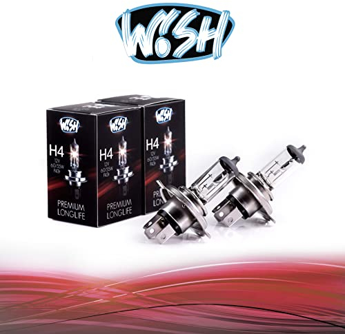 Wish® H4 LongLife 12V 60/55W P43t Halogen Glühbirnen Lampen Scheinwerferlampen E1 Prüfzeichen (Doppelpack)…