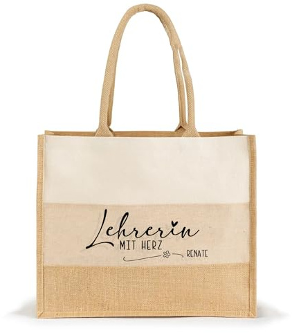 Amberger Design Jute Tasche Damen Shopper groß Nachhaltig Lehrerin Erzieherin personalisiert Schlüsselfach