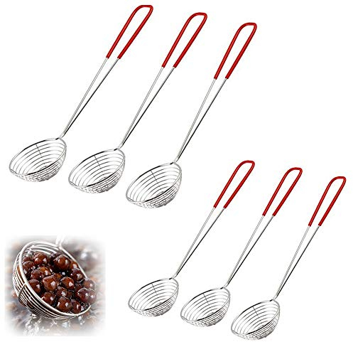 6 Pezzi schiumarola Acciaio Inox Piccola, Schiumarola da Cucina Manico Lungo Colino Piccolo da Cucina, Mestolo Skimmer, Schiumarola per Fritti Scolapasta, Schiumarola per Filtrare, 29 CM e 27 CM