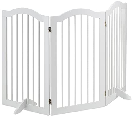 Relaxdays Absperrgitter, freistehendes Schutzgitter, HxB 92 x 154 cm, mit Füßen, 3 Elemente, Hundegitter klappbar, weiß