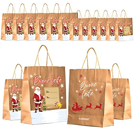 Sacchetti Regalo Natale Grandi in Carta Kraft - 12 Buste per Regali Natalizie con Manici - Borse Doni Natalizi Originali - Sacchetto di Natale Originale