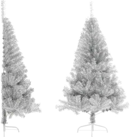 vidaXL Künstlicher Halb Weihnachtsbaum mit Ständer Christbaum Halber Tannenbaum Dekobaum Kunstbaum Weihnachten Deko Weihnachtsdeko Silber 180cm PET