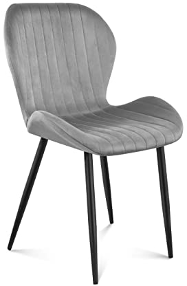 MARK ADLER Prince 2.0 Grey | Küchenstuhl Wohnzimmerstuhl Polsterstuhl Akzentstuhl Design Stühle | 1 Stück | Sessel mit Rückenlehne | Sitzfläche aus Samt | Metallbeine | Wohnzimmer Esszimmer | Grau