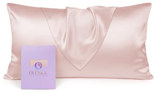 OLESILK Seidenkissenbezug 40x80cm Haar- und Hautpflege Pfirsichrosa 19Momme | 100% echte Maulbeerseide, weich & hautfreundlich, weichkühlend, farbecht, verdeckter Reißverschluss, Öko-Tex, 1 Stück.