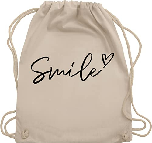 Turnbeutel Rucksack - Sprüche Statement - Smile - Schriftzug - Unisize - Naturweiß - mit aufschrift lächeln beutel statements stoffrucksack sprüchen￼ baumwolle spruch baumwoll with kordelzug
