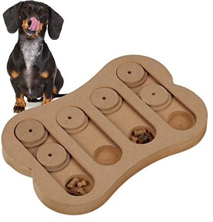 Relaxdays Intelligenzspielzeug für Hunde, Leckerli verstecken, MDF, interaktives Hundespielzeug Intelligenz, natur, 1 Stück