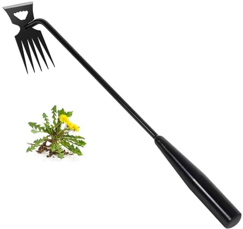 Weed Removal Tool, 2025 New Garden Weeding Tools Manganese Steel Hand Weeder Tool with Handle, 5 Teethes Dual Purpose Manual Weeders Tool Weed Tool for Garden (Black)