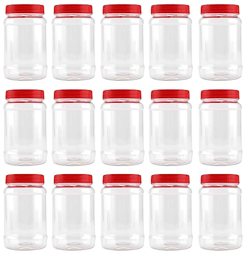 SEUNMUK 15 Pack 500ml Round Plastic Storage Jars, Round Clear Storage Jars with Screw Top Lids, Airtight Food Storage Containers for Kitchen, Pantry