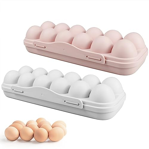 2 Piezas Hueveras para Frigorifico de Plástico para 12 Huevos Caja de Huevos Portátil Hueveras de Plastico con Tapa Caja Envase para Huevos con Topa Apilable para Camping Picnic Senderismo Viaje