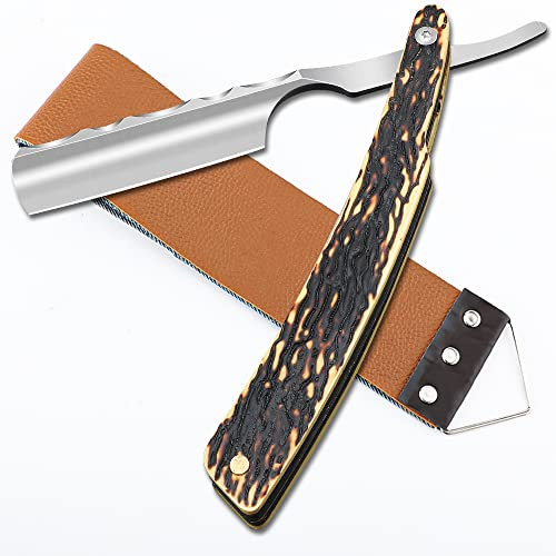 M&LD Kit Rasoir, Le Rasoir Homme, Rasoir Coupe Choux, Rasoir en Acier Inoxydable, Professionnel Rasoir de Barbier Avec Ceinture en Toile de Cuir, Rasoir de Salon ou de Maison, Cadeau pour Homme