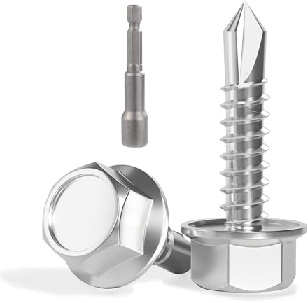 VGBUY 132pcs Self Drilling Screws for Metal,#10 x 3/4 Inch 410 Stainless Steel Self Tapping Sheet Metal Screws,Self Tapping Screws for Metal,Hex Washer Head