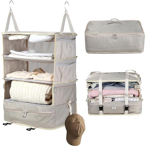 Bukere Hängande packkub för resor, bärbar hyllor, organiseringsväska för bagage resväska, nödvändigheter, komprimering handbagage garderobsförvaring, X-Large kapacitet