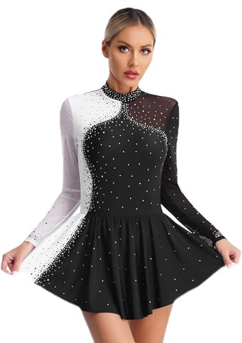 Nyeemya Vestido de Patinaje Artistico Mujer Maillot con Falda Ballet Leotardos Patinaje Vestido Gimnasia Ritmica de Manga Larga Disfraz de Bailarina Negro S