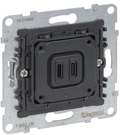 LEGRAND, Seano 765028 Insert de prise de charge USB 2 x type C Courant de charge : 3 A pour 5 V pour un appareil, 1,5 A en charge simultanée, 765028