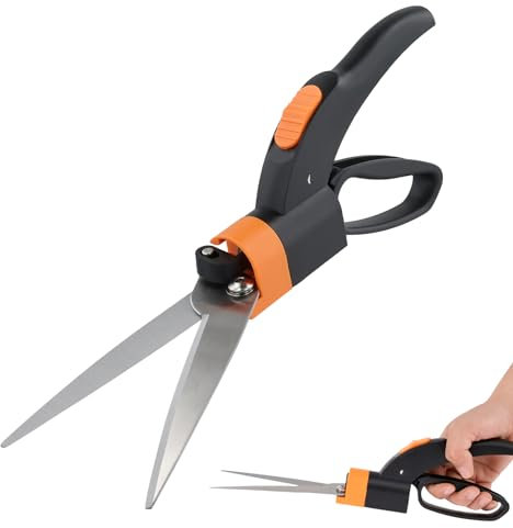 Caffney Grass Shears Ultra-Sharp Grass Cutter with 360 Degree Swivel Blades Stainless Steel Hand Lawn Scissors Multifunction Gardening Shears Plant Cutting Scissors for Flower Beds Grass Sidewalks HHD