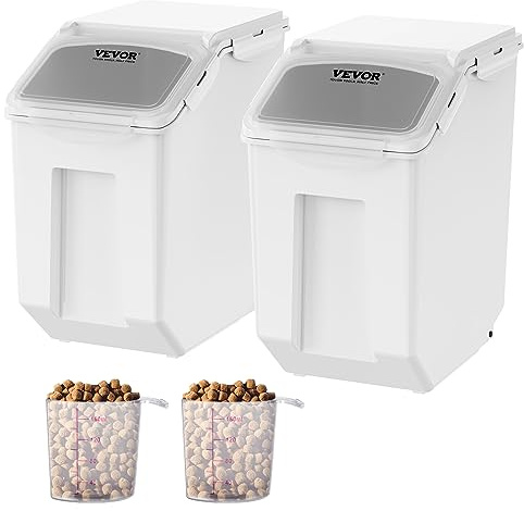 VEVOR Contenitore a prova di tarme da cucina, 15 l x 2, contenitore a vista in PP con coperchio e rotelle, contenitore ermetico per riso, farina, zucchero, legumi, noci, alimenti per animali domestici