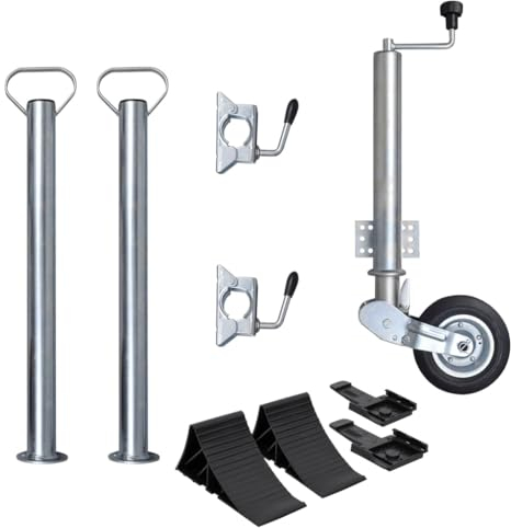 vidaXL Roue Cric de Remorque 60 mm 2 Tubes de Support et 2 Pinces Fendues, Accessoires pour Remorque, Remplacement pour Remorque de Voiture