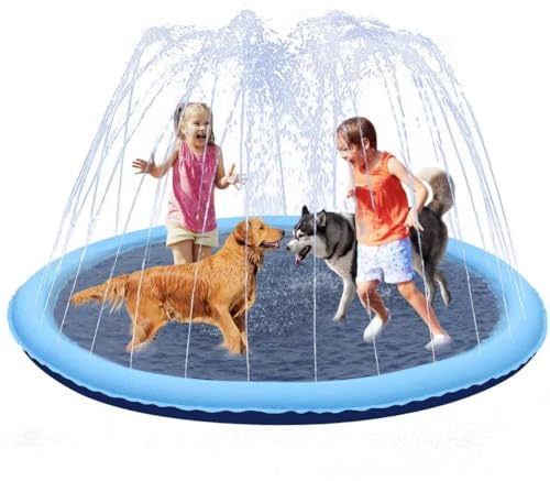Tapis de Jet d'eau, 150cm Tapis de Pulvérisation d'eau Sprinkler Splash Pad Tapis D'arrosage Jeux d'eau Jouets d'arrosage d'été Exterieur Piscine pour Enfant Adult Chien (Bleu, ∅ 150cm)