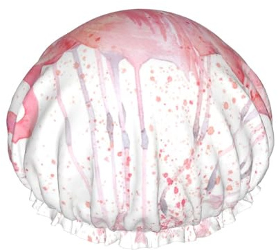 Wiederverwendbare Duschhaube für Damen, tropische rosa Flamingo-Badehaube, doppellagig, wasserdicht, Dusch-Haarschutz, verstellbares Gummiband, Duschhut für Home-Spa-Salon, Badehauben