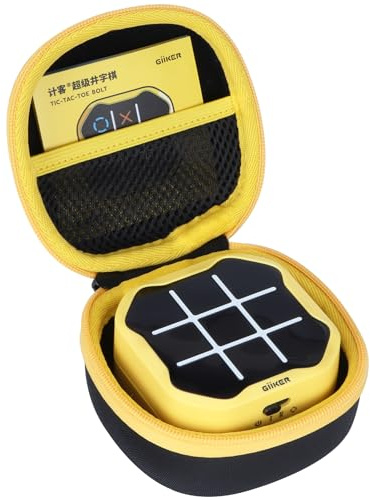 Lebakort Storage Case Compatible with GiiKER Tic Tac Toe Bolt Game 3-in-1 Handheld Puzzle Game Console Fidget Toys Board Games (Black + Yellow Case)