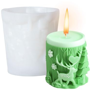 Christmas Pillar Candle Mould,1PC Reindeer Christmas Tree Cylinder Candle Moulds for Candle Making,Candy Chocolate Fondant Molds Resin Casting Mould for Handmade Soap Aromatherapy