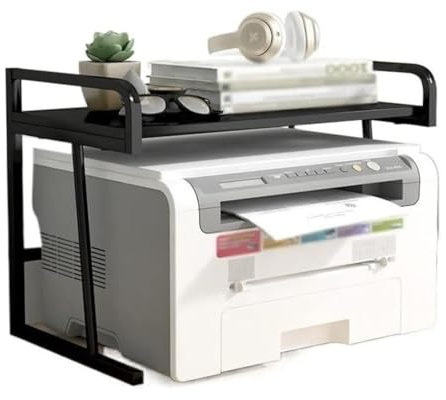 FENGJISUN DruckerstäNder Druckertisch 2-stufiger Druckerständer, Desktop-Druckertisch, Druckerregal, Aufbewahrung, Büro, Desktop, Kleiner Heimkopierer, Finishing-Regal Druckerschrank(A-Black)