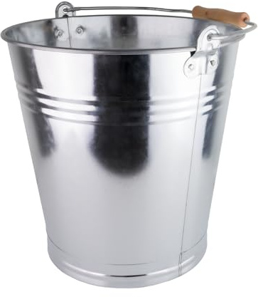 Zinkeimer 12 Liter mit Holzgriff, Metalleimer Robuster Zinkeimer mit Henkel, Vielseitiger Metalleimer für Garten als auch Dekoeimer, Haushalt und BAU, Verschiedene Größen verfügbar