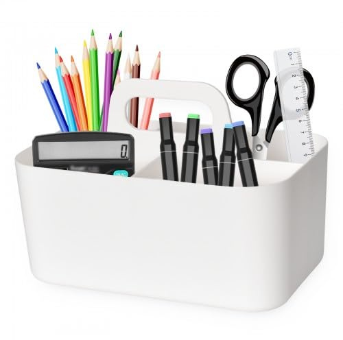 Organisateur Polyvalent, Organisateur Polyvalent Caddy de Rangement Empilable, Panier Rangement Plastique, Organisateur de Bureau en Plastique avec Poignée, pour maquillage, salle de bain, bureau