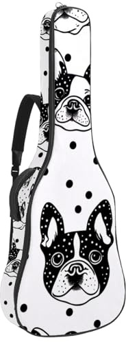 KengjuTesu 43 Zoll Akustikgitarre Softcase mit Rucksackgurt und 2 Taschen Bulldogge Gesicht, keine Polsterung Rucksack Wasserdicht Oxford Tuch Bassgitarre Gigbag für Konzertgitarre, mehrfarbig,