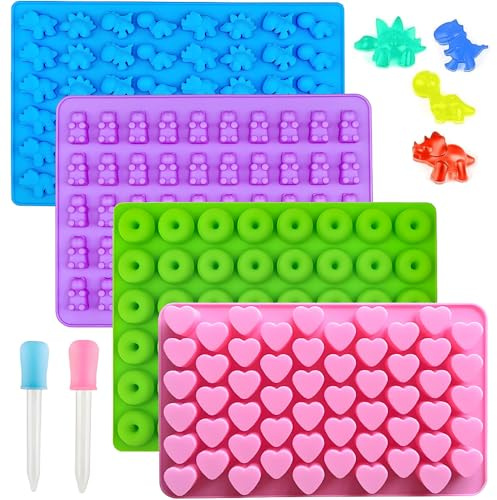 4 Stück Gummibärchen Form, Süßigkeiten-Silikonformen mit 2 Pipetten, Bonbon Formen Silikon, Kleine Silikonformen Schokoladenform Form