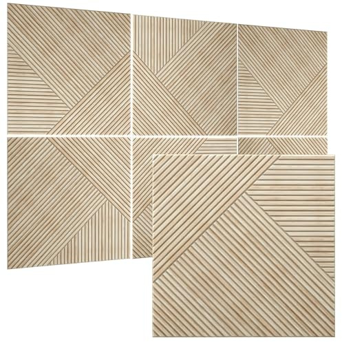 TO-TH Sound Absorbing Panels Self-Adhesive Acoustic Panel 6Pack, Rustic Oak | Peel and Stick Wall Panels, 100% Polyester Fiber, 23.6x23.6, 3D UV Printing Decorative Wood Look, Reduce Noise for Studio