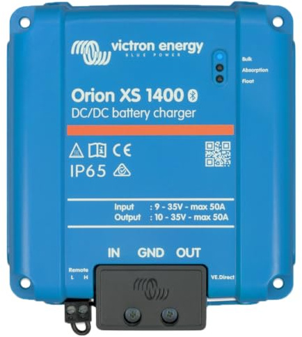 Victron Energy Orion XS 1400, 12/24-Volt 50 Amp DC-DC Ladegerät – 1400W Ausgangsleistung, 98,5 % Effizienz, Bluetooth, IP65, 4-stufiges Laden, für 12V zu 24V Dual-Batteriesysteme