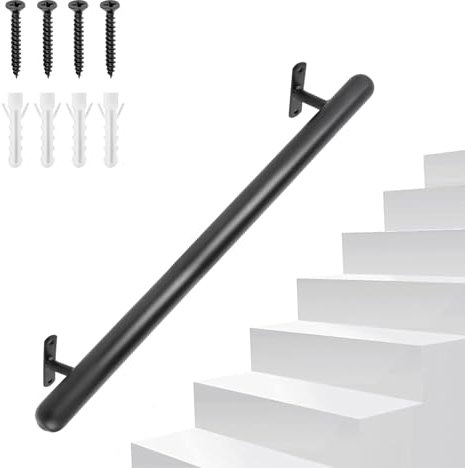 SUPAWAY Pasamanos de escalera 91cm Barandilla negra de acero inoxidable Pasamanos redondo antideslizante Ø32mm Montaje pared con tornillos Asidero seguridad para jóvenes/mayores, pasillos peatonales