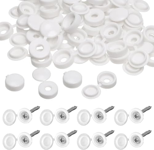 100 Stücke Abdeckkappen für Schrauben,Klapp Schraube Abdeckkappen Kunststoff Schraubkappen Falt Schraube Schnappdeckel Unterlegscheibe Flip Tops für Möbel(Weiß)