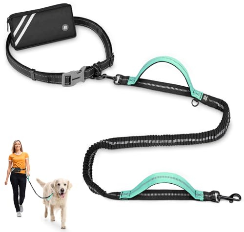 Joggingleine Hunde, Freihändig Laufleine für Hunde, Bauchgurt Hundeleine zum Joggen Laufen Wandern mit Dual Griffe, Reflektierende Nähte