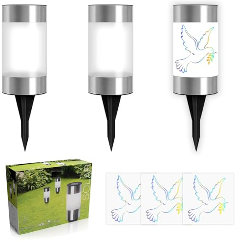 ZeiLaBang Kakadi 3 Stück LED Solar Grablicht Taube,Grablicht mit Erdspieß,Taube Grabkerze mit Stabilisierungsbügel,Friedhofskerzen mit Solar für Outdoor Wasserdicht,Erdspieß Friedhofskerzen