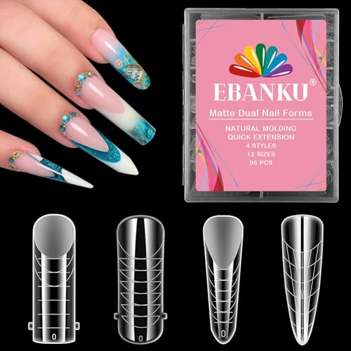 EBANKU 96 pezzi di cartine per unghie in Polygel, cartine doppie trasparenti opache per pedicure, riutilizzabili, stampo per tip per unghie a copertura totale per extension in Polygel, 4 stili