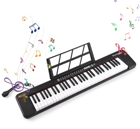 61 Piano Elettrico a Chiave con Doppio di Altoparlanti, Suono Portatile e Leggero, Audio di Alta qualità, Versatile e Divertente, Tastiera Illuminata, compatibilità del Dispositivo e Opzioni di