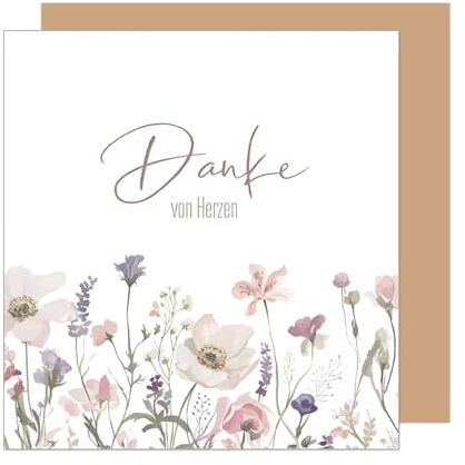 Edition Seidel Premium Glückwunschkarte mit Umschlag. Dankeskarte Karte Grußkarte Danke Danksagung Dankeschön Dankbarkeit Mann Frau Freund Freundin Blumen von Herzen (DQ107 SW025)