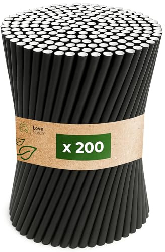 Love Nature sugrör papper – papperssugrör 200 stycken – sugrör papper återvinning – svart – papperssugrör – sugrör engångs