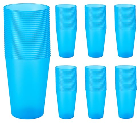 Vasos Plástico Duro 500 ml - 50, 100 ó 450 Vasos - Reutilizables de Polipropileno Eco Sin BPA – Multicolor para Fiestas, Camping y Oficina – Ideales para Sidra, Cubatas, Cerveza (100, Azul)