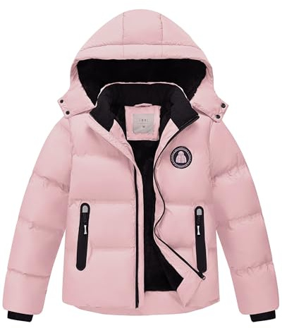 Zoofly Chaqueta de Invierno para Niños y Niñas Chaqueta de Nieve Abrigada con Capucha Desmontable, Rosa Claro 152 (L)