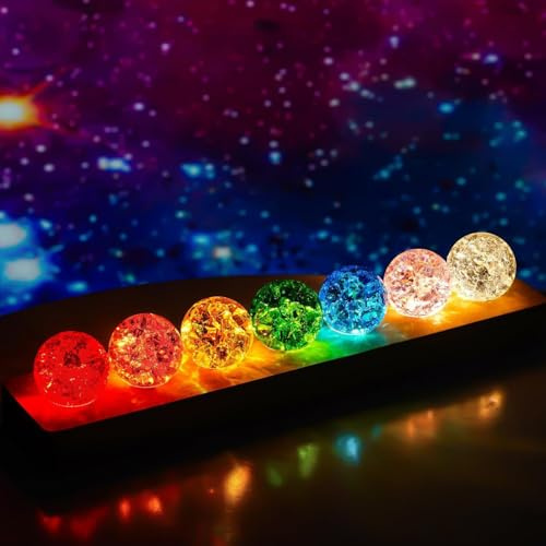 Liwankaqi Boules de Cristal Chakra 7 Couleursn,Boule de Cristal 3D avec Base en Bois LED,Sphères de Guérison Chakra Naturelles pour Un pour Une Amie ou Une Maman,de 40mm