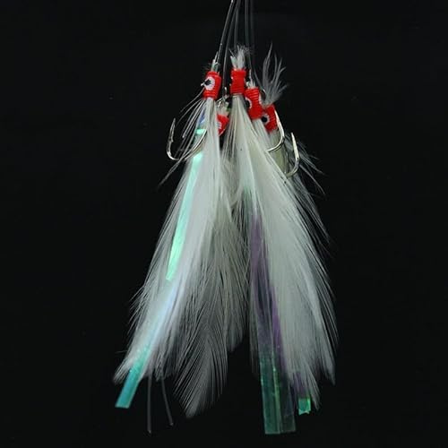 Niceminiwall 5-Piece For Sabiki Fishing Lure Rig with 5 Hooks, High-Carbon Steel Wire, 70cm Length, White Foil Flash Red Head for Herring and Mackerel, Saltwater Fishing Bait