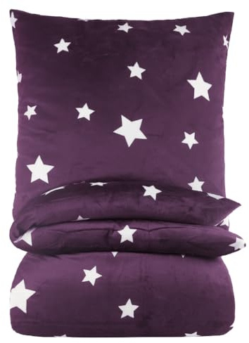 BaSaTex Winter Plüsch Bettwäsche Set, 135x200 cm, Sterne Lila | Warm und Kuschelig, Öko_Tex Zertifiziert, Reißverschluss, Flauschig Anschmiegsam, Feuchtigkeitsregulierend