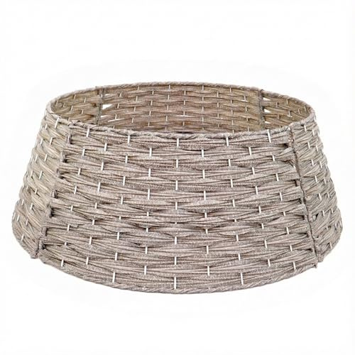 Geflochtener Weihnachtsbaum Rock aus Rattan Tannenbaum Kragen Christbaumständer Abdeckung steckbarer Weihnachtsbaumring 65 cm Durchmesser 21 cm hoch grau Tannenbaumständer Umrandung Korb