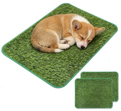 Inodoro para Perros 2 Piezas césped Artificial 58,5x46cm Drenaje rápido, césped Perro Pipi Enrollable Lavable pipican para Perros en casa balcón