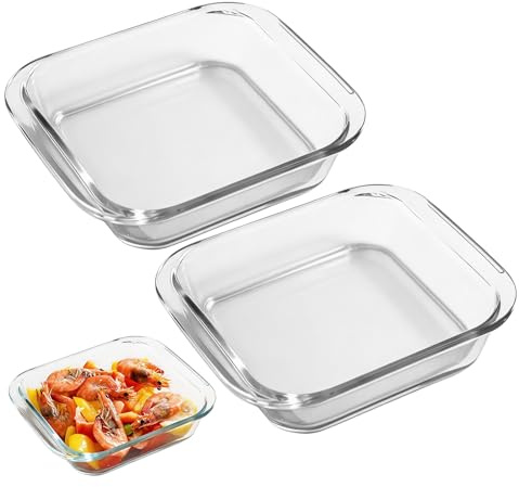 Molde de cristal para horno de 0,9 l, 19,6 x 17 x 4,65 cm, cuadrado, de vidrio de borosilicato, resistente al calor hasta 400 °C, de vidrio de borosilicato rectangular, pequeña para horno, apta para