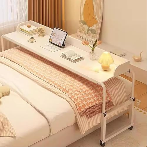 HOLGVE Au-Dessus du Lit Table Réglable en Hauteur avec roulettes. Table de Lit pour Lit King Size. Plateau Roulant pour Bureau Domicile Ou Poste(Wit,120x40cm/47.2x15.7in)